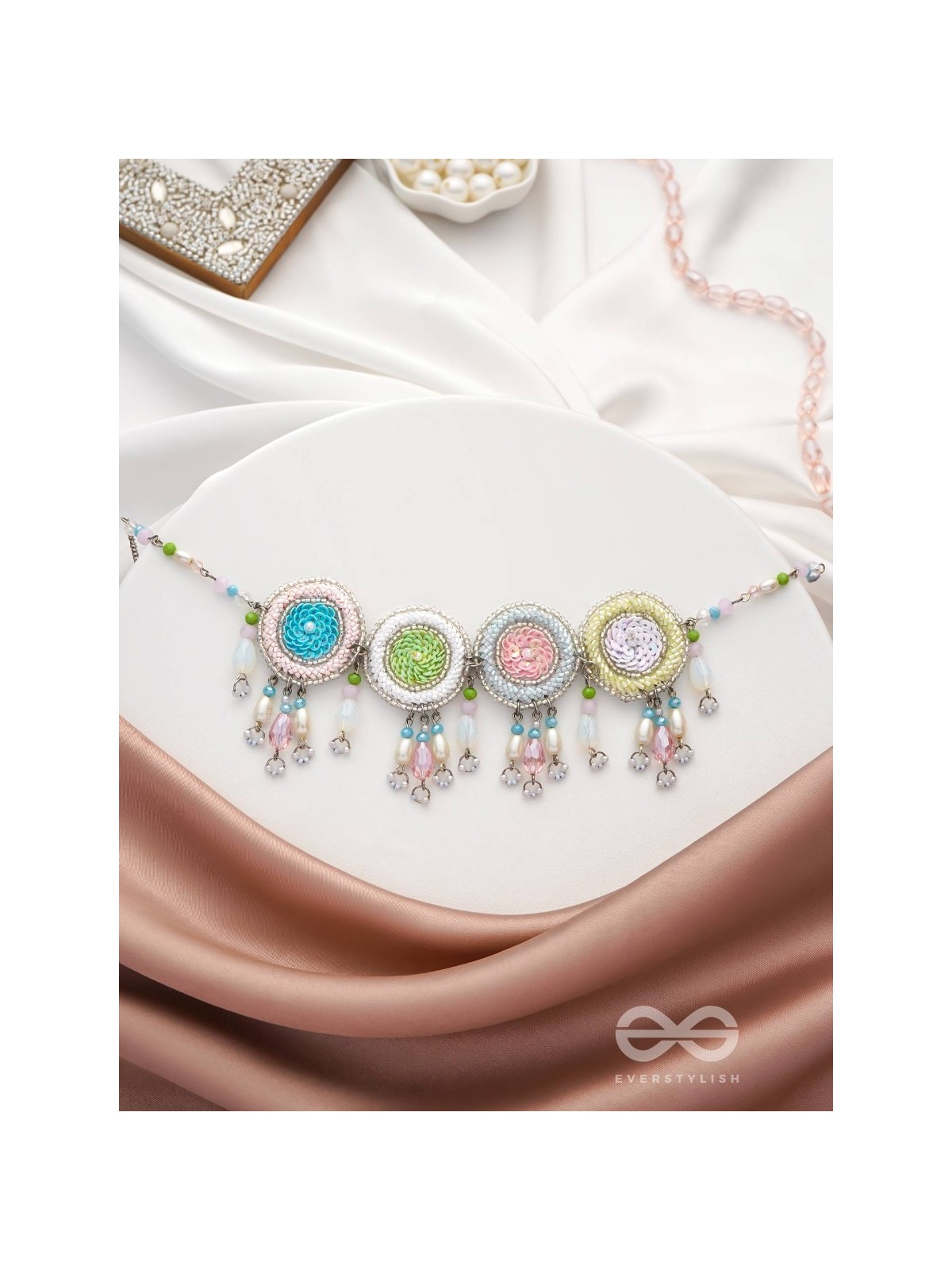 Dhyatva - The Colorful Reflections - Sequins, Glass Drops And Cutdana Hand Embroidered Choker Neckpiece