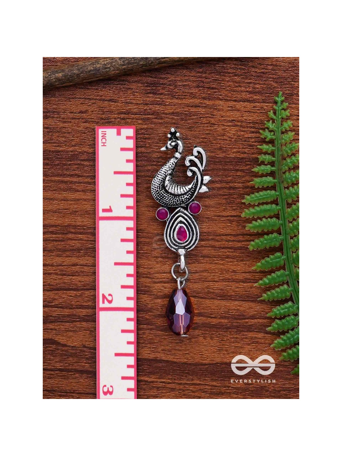 The Prancing Peacock- Embellished Oxidized Earrings (Magenta and Lavender) 