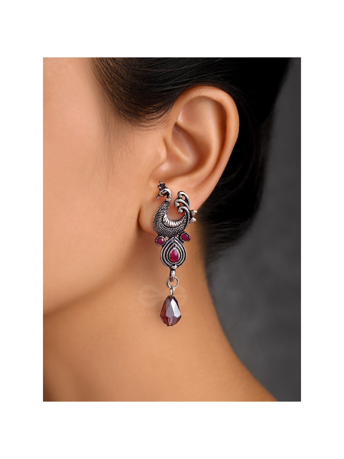 The Prancing Peacock- Embellished Oxidized Earrings (Magenta and Lavender) 