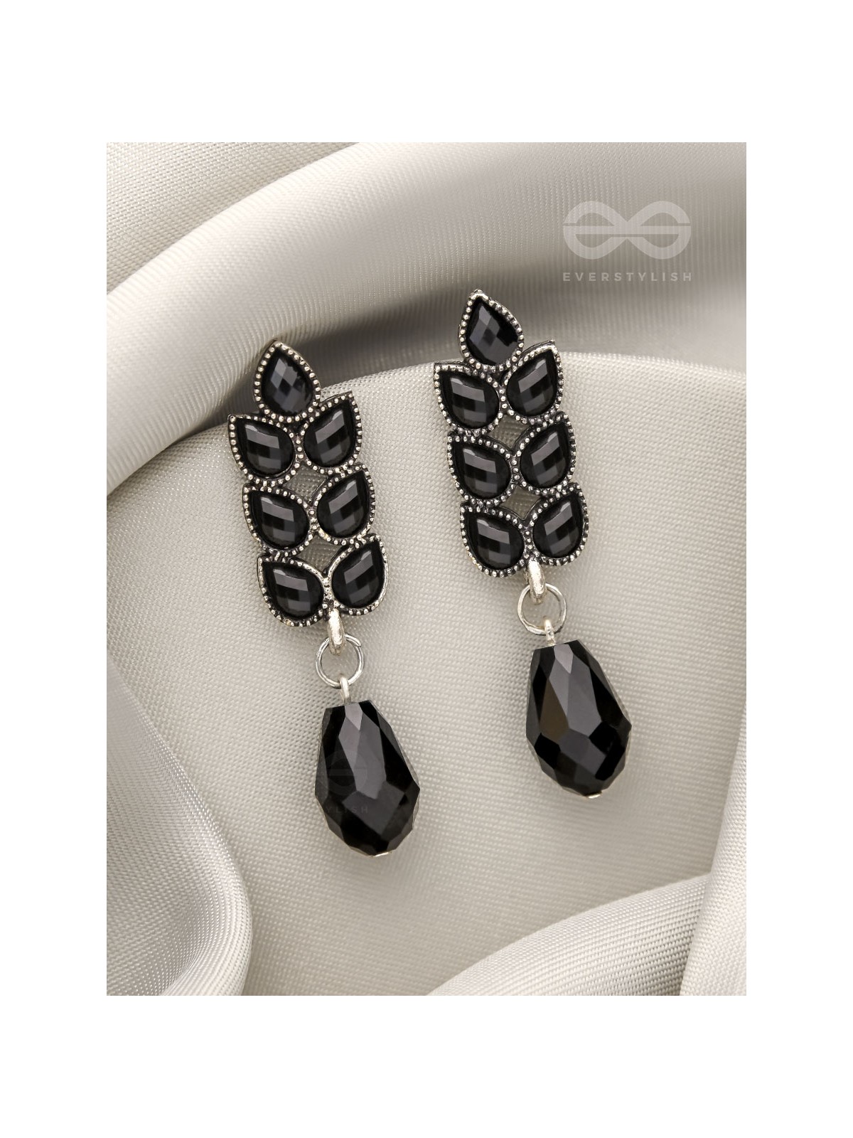The Grapevine- Embellished Oxidized Earrings (Black)