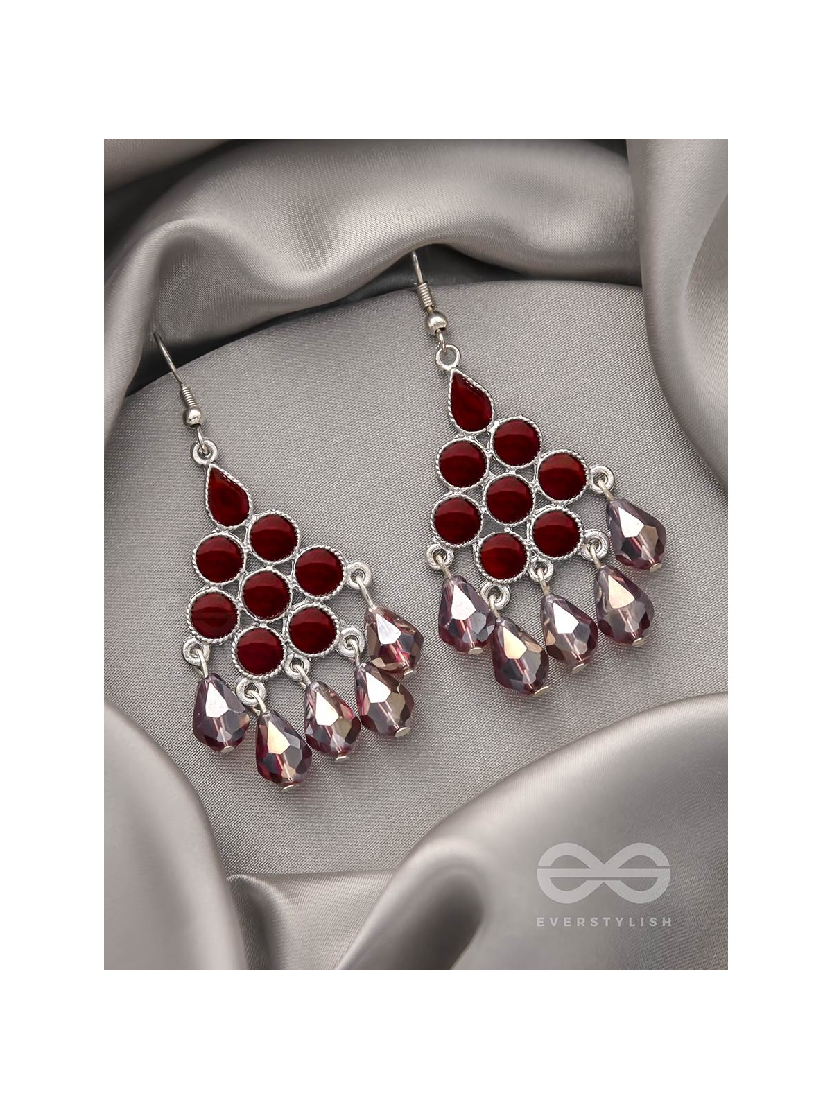The Maroon Haze- Oxidised Glass Beads Earrings