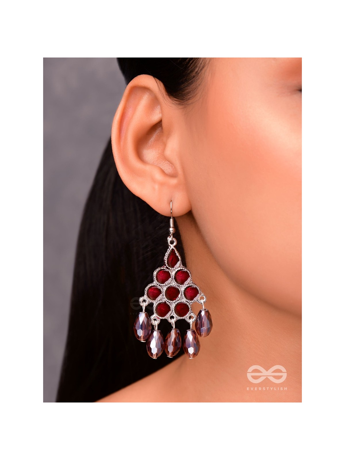 The Maroon Haze- Oxidised Glass Beads Earrings