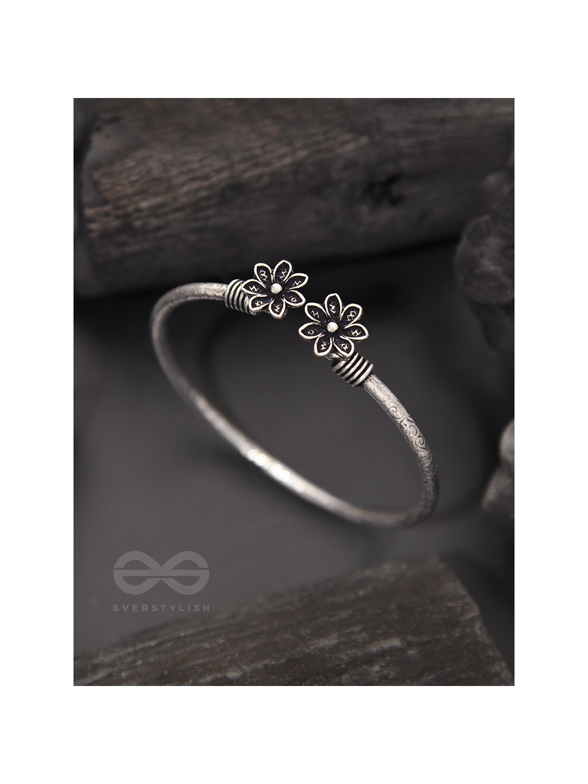 The Early Bloomer- Oxidised Bangle Bracelet