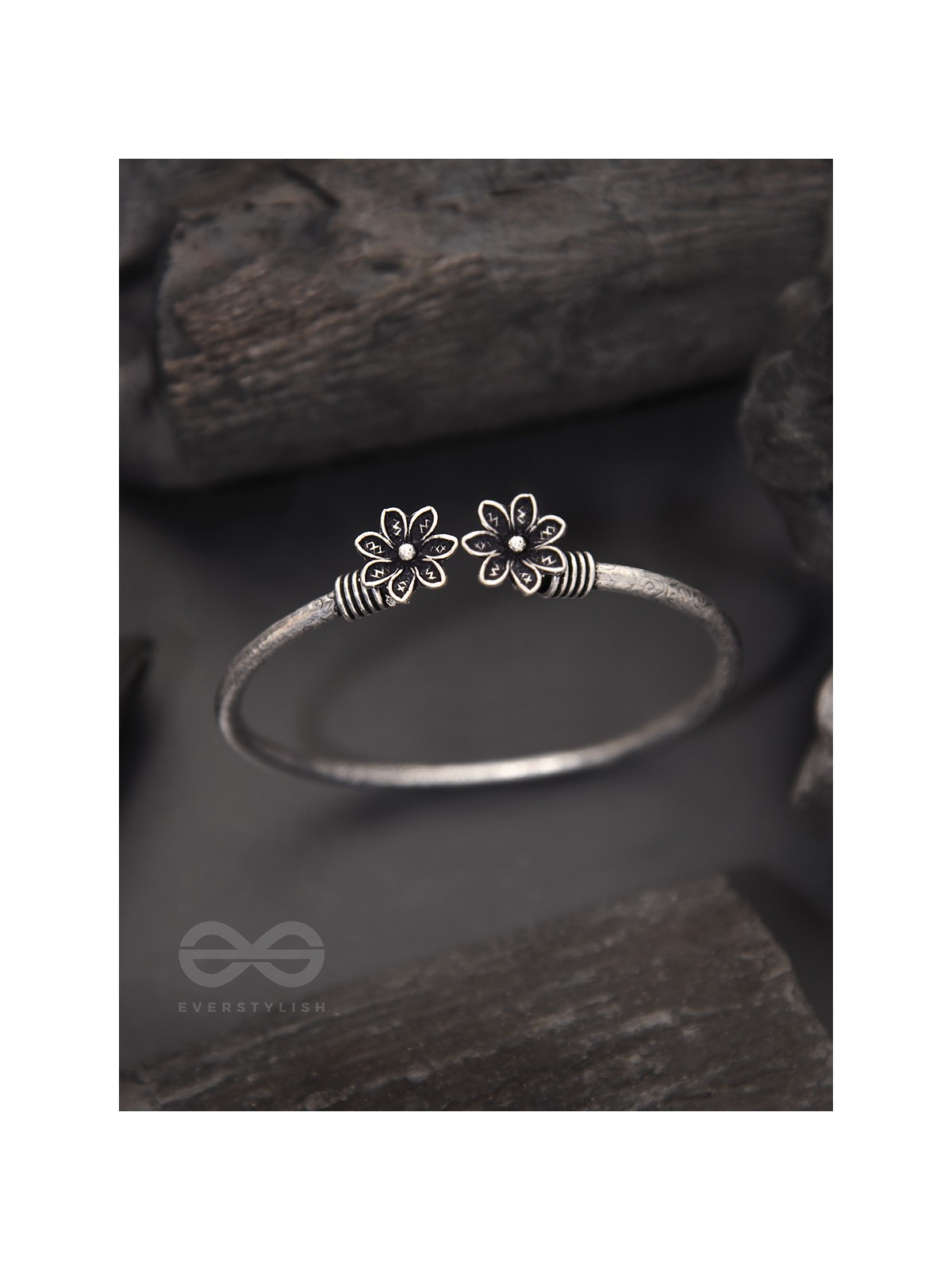 The Early Bloomer- Oxidised Bangle Bracelet