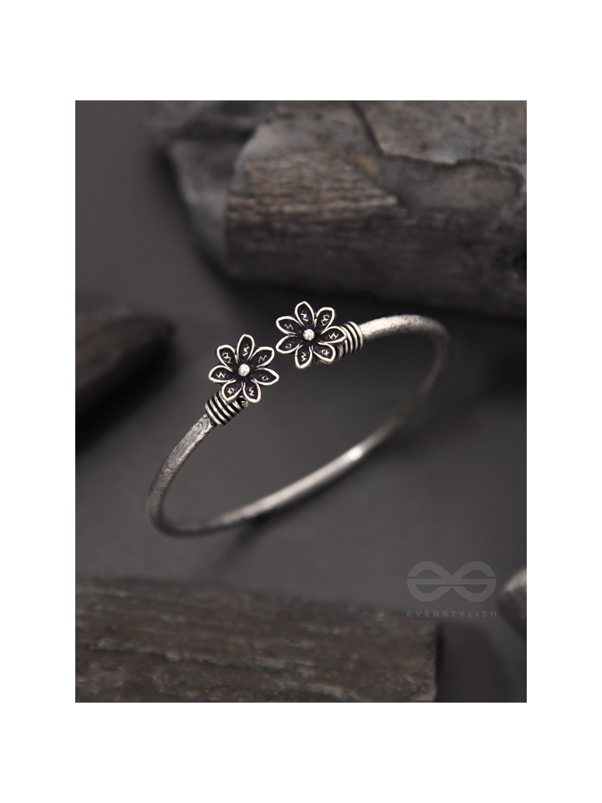 The Early Bloomer- Oxidised Bangle Bracelet
