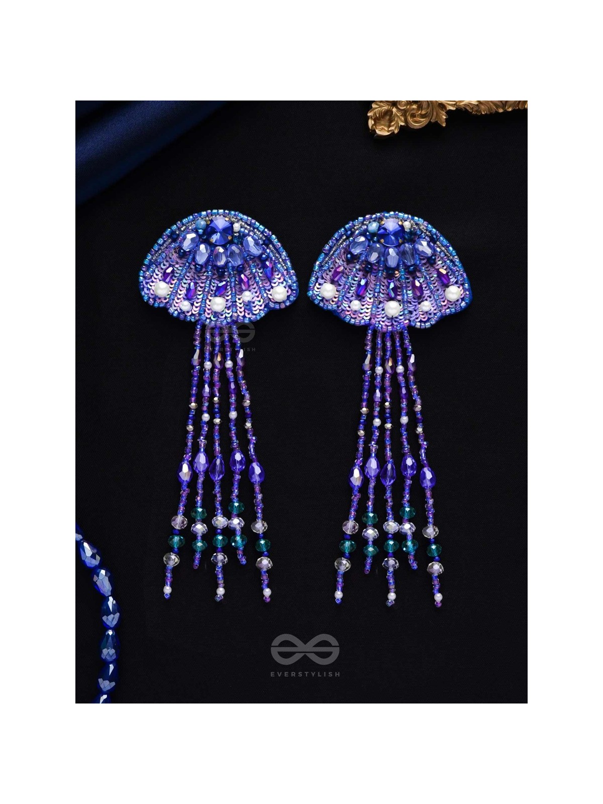 Nidusha- The Enigmatic Fish - Stones and Sequins Embroidered Earrings
