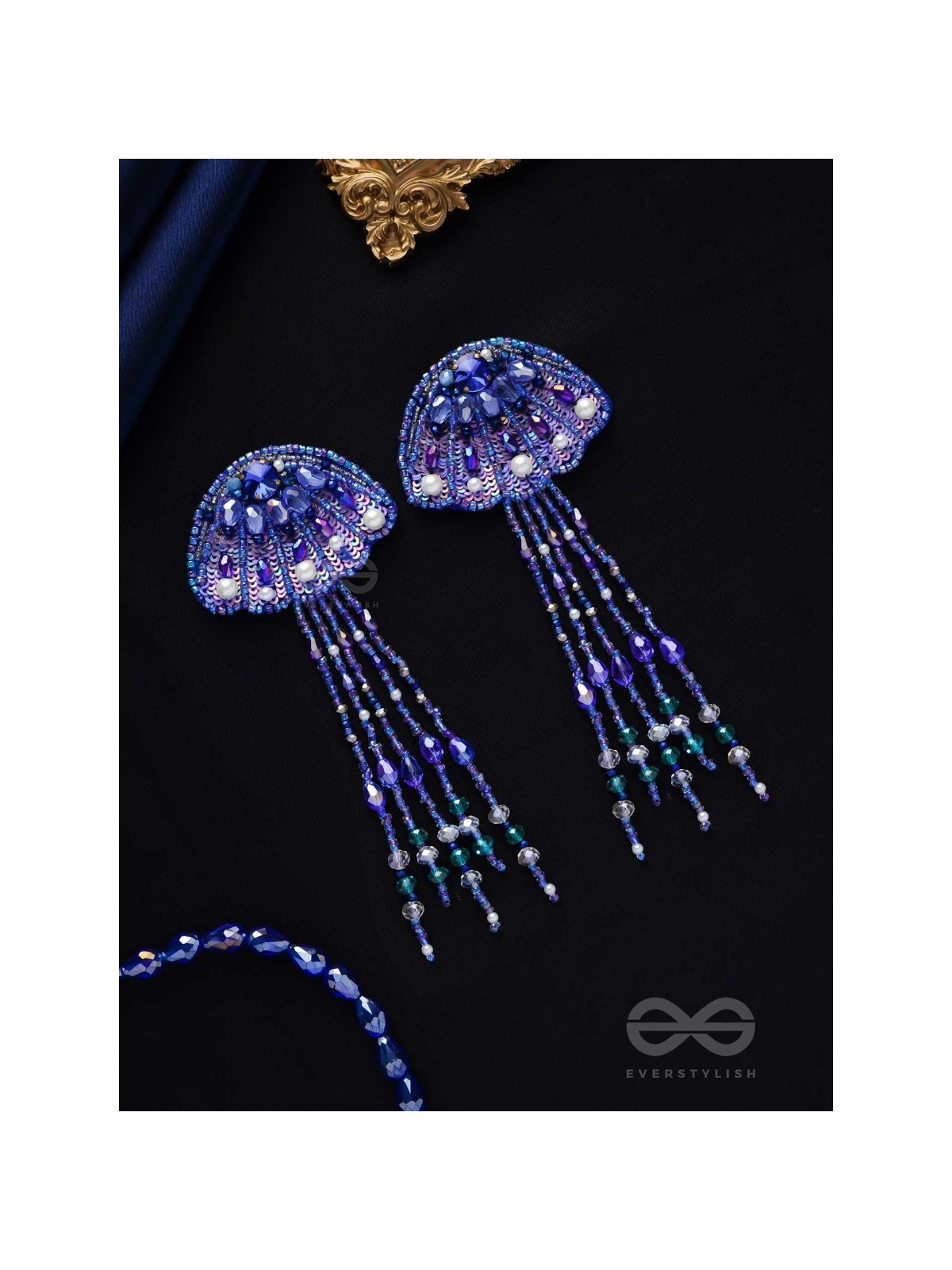 Nidusha- The Enigmatic Fish - Stones and Sequins Embroidered Earrings