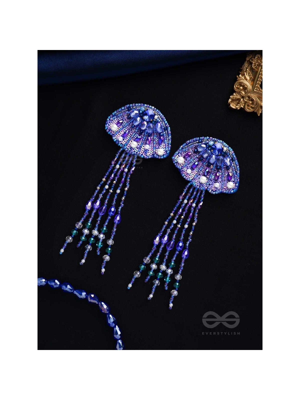 Nidusha- The Enigmatic Fish - Stones and Sequins Embroidered Earrings