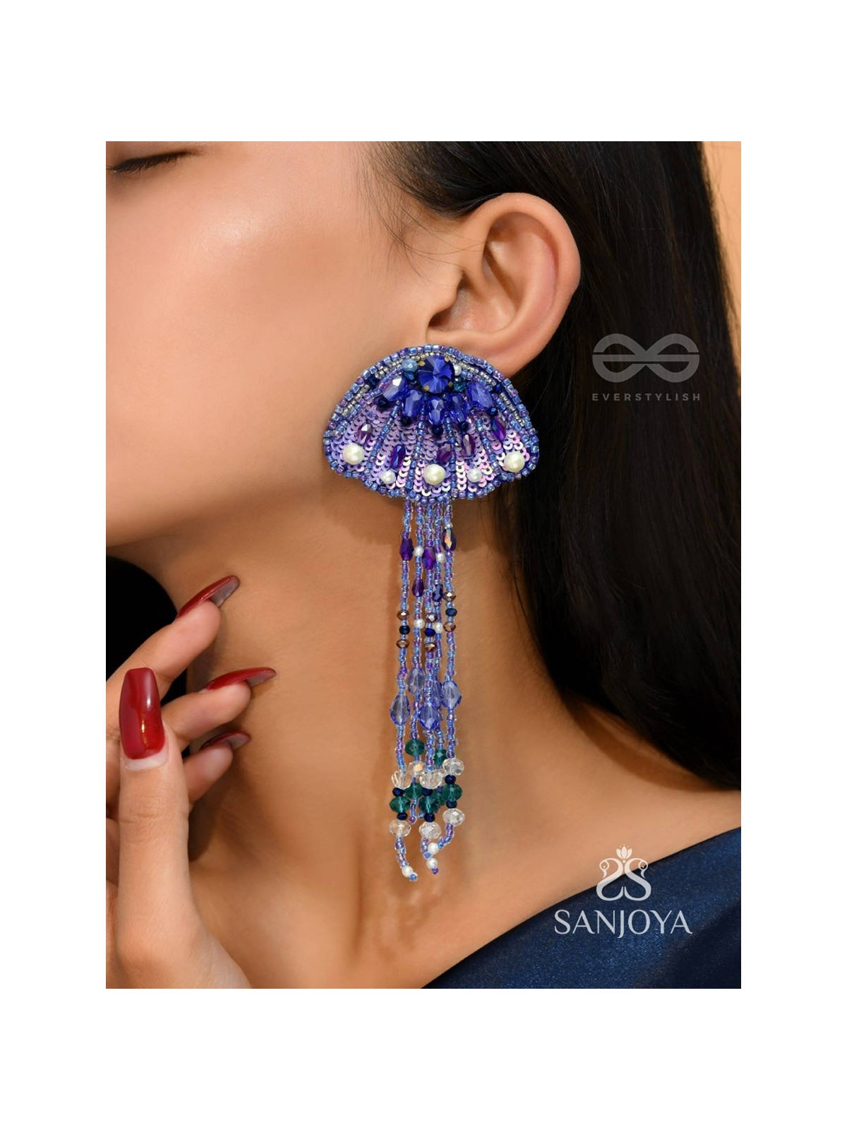 Nidusha- The Enigmatic Fish - Stones and Sequins Embroidered Earrings