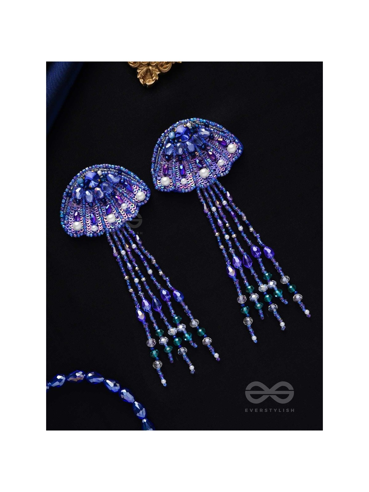Nidusha- The Enigmatic Fish - Stones and Sequins Embroidered Earrings