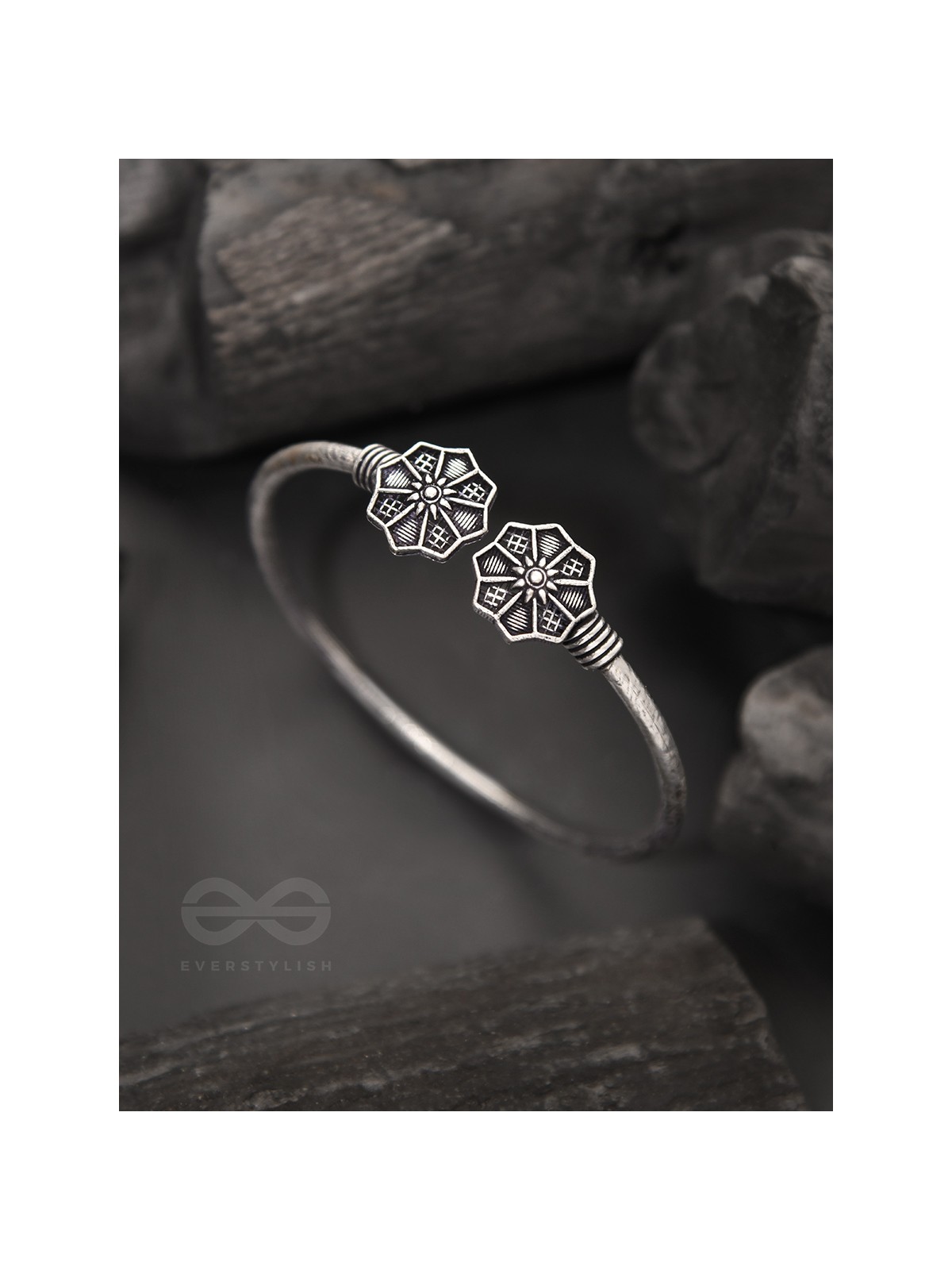 Misty Snowflakes- Oxidised Bangle Bracelet