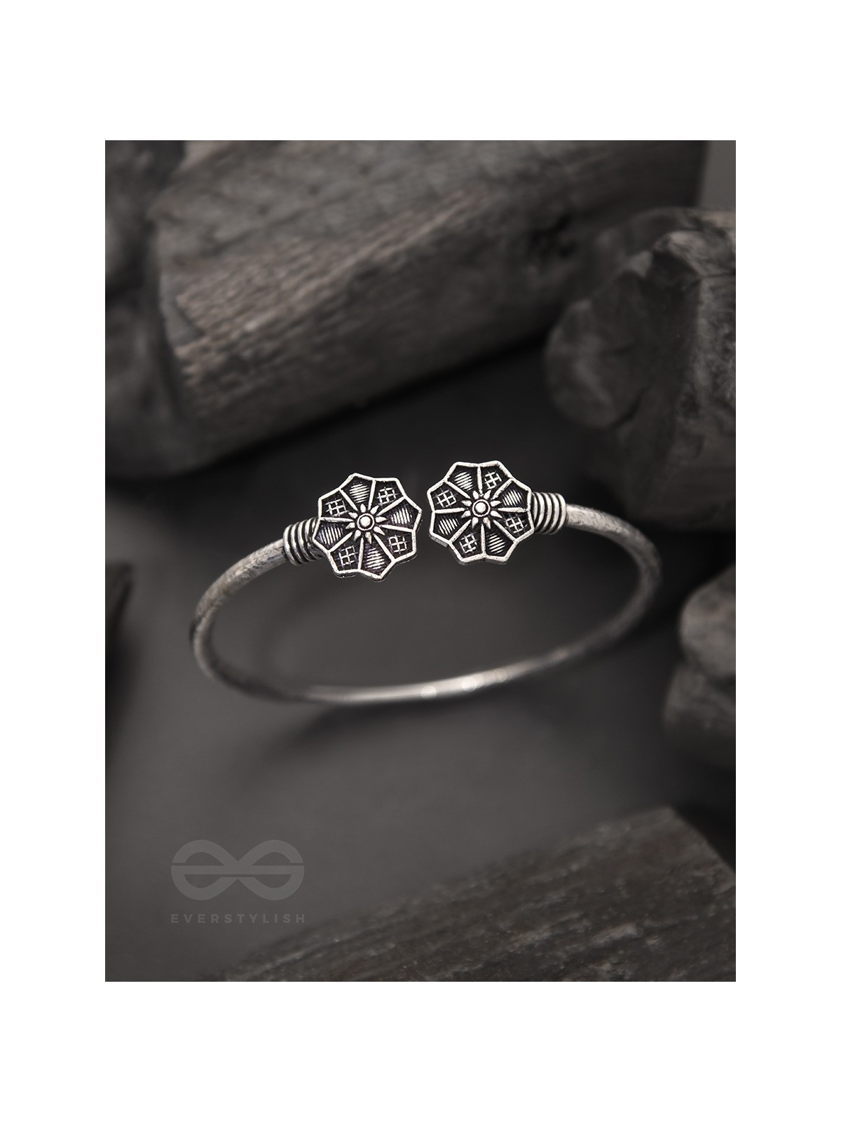 Misty Snowflakes- Oxidised Bangle Bracelet