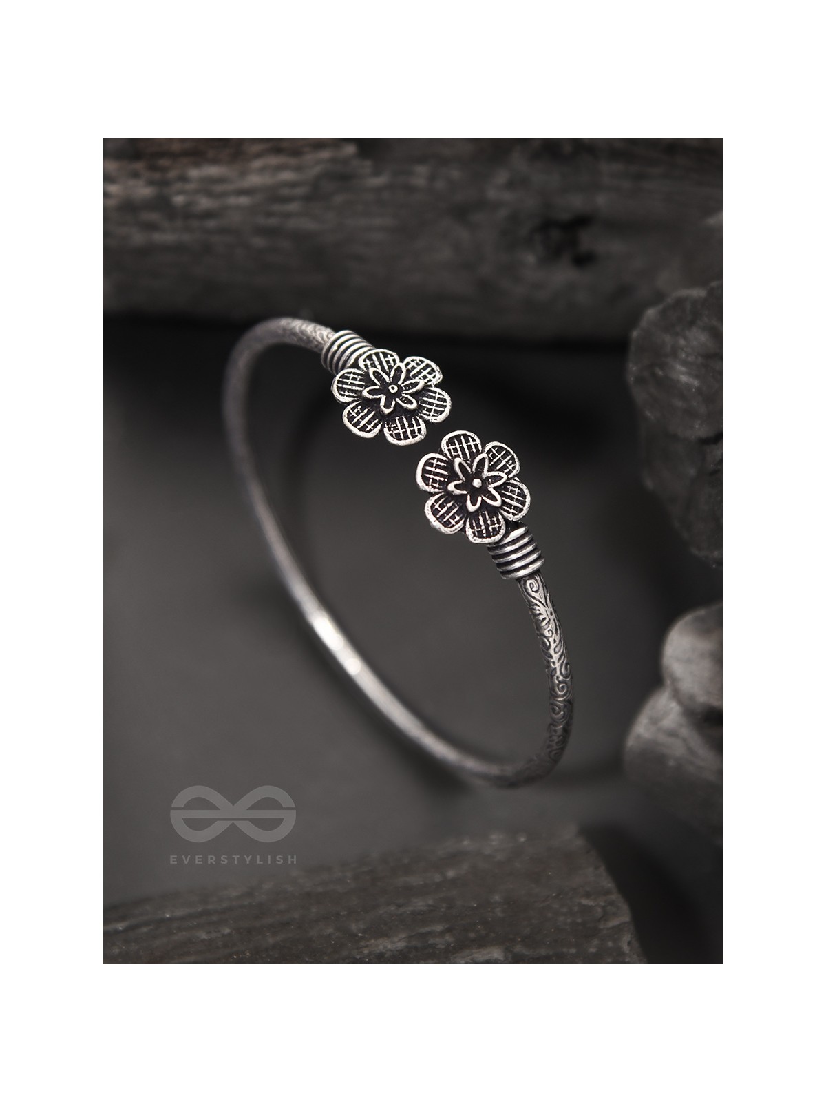 Fancy Florets - Oxidised Bangle Bracelet