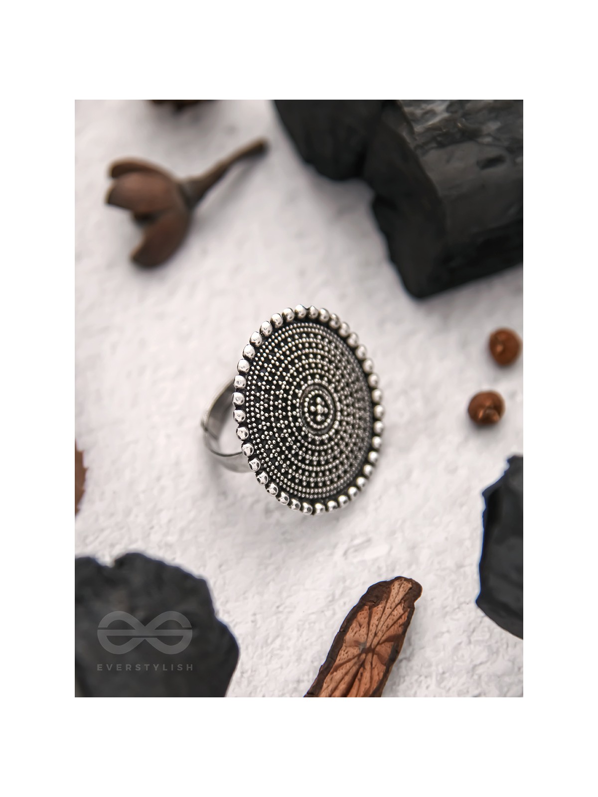 The Raven Halo- Oxidised Statement Ring