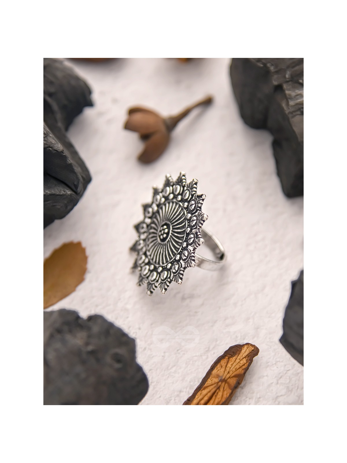 The Foggy Floret - Oxidised Statement Ring