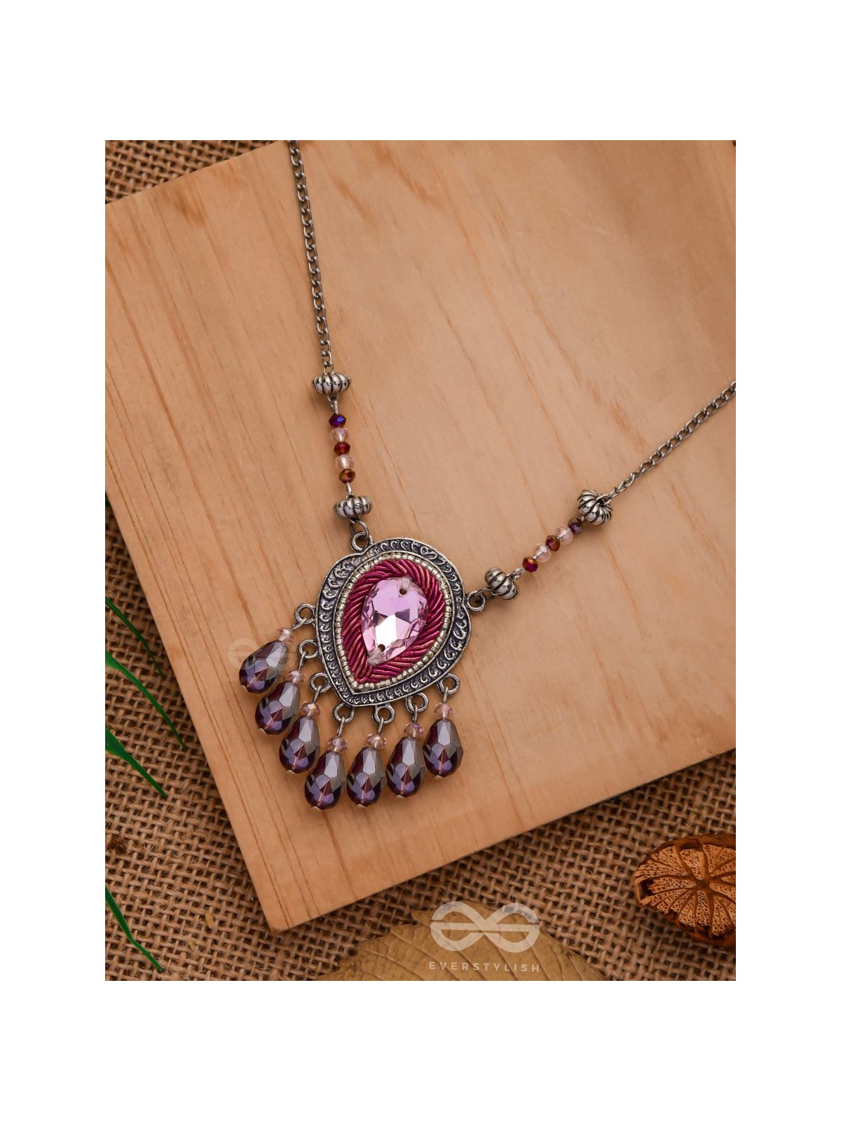 Peshana- The Gorgeous Trinket- Stone and Glass Beads Embroidered Necklace (Orchid Purple)