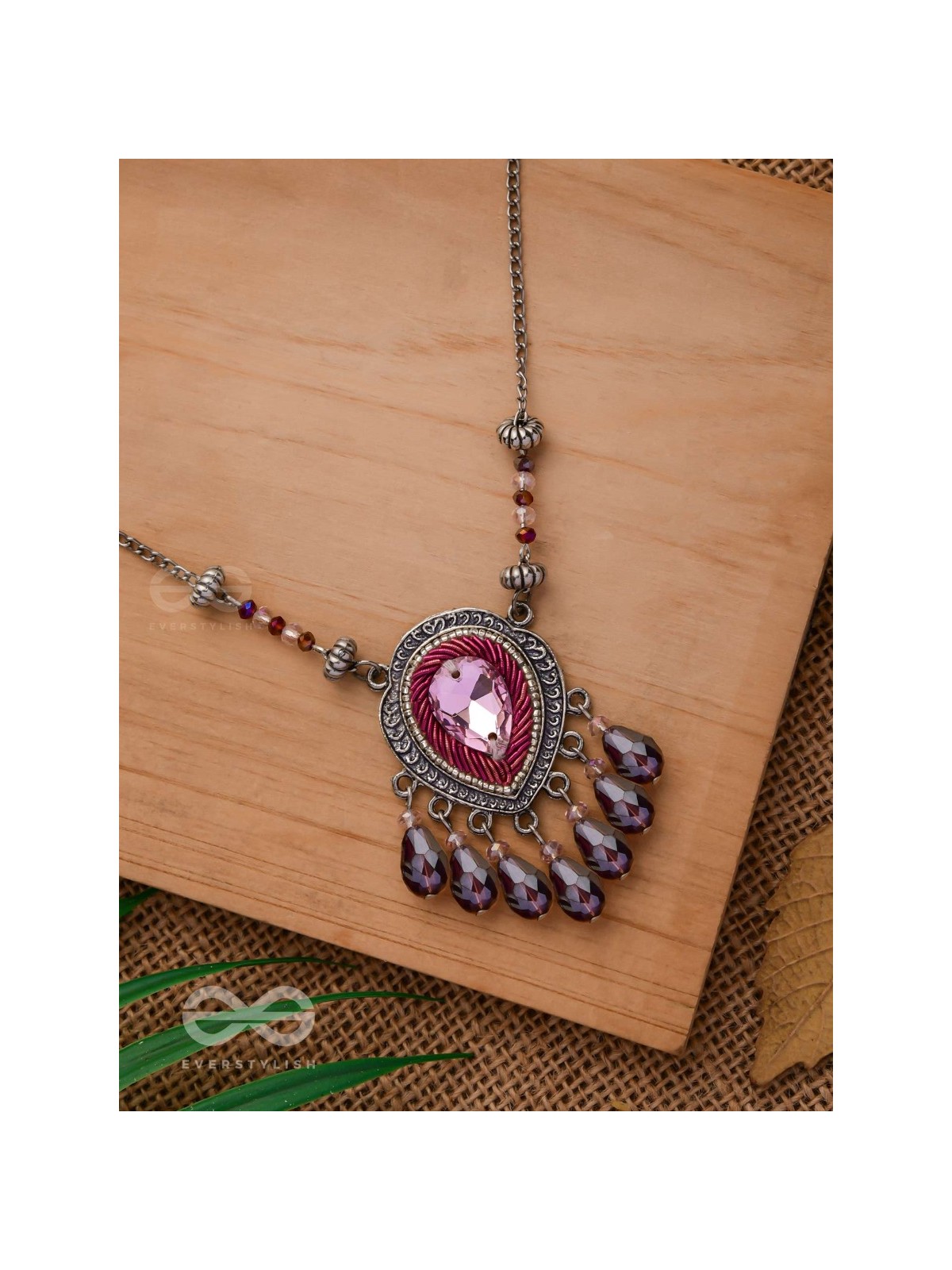 Peshana- The Gorgeous Trinket- Stone and Glass Beads Embroidered Necklace (Orchid Purple)