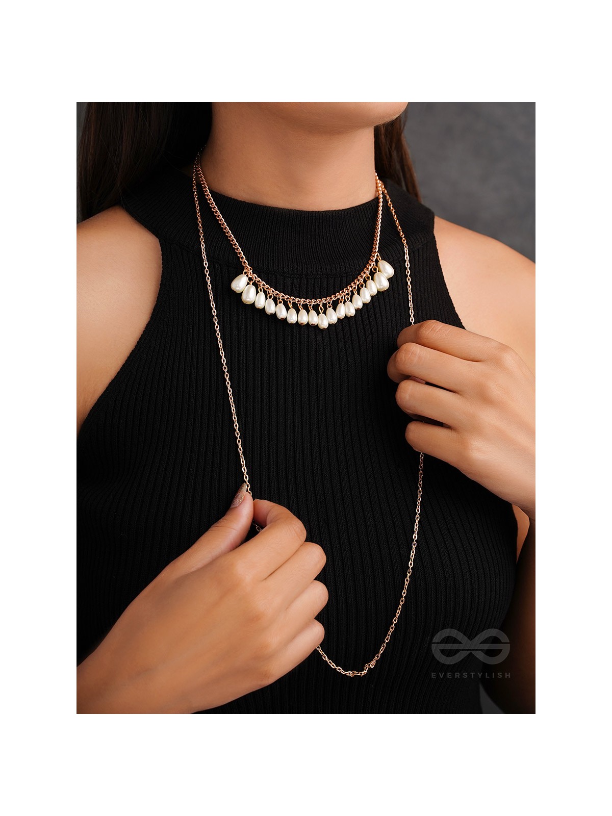 The Rain Shower- Golden Layered Pearl Necklace With Anti-Tarnish Coating 