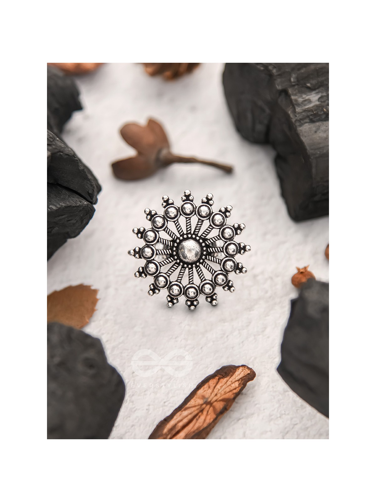 The Moon Glare- Oxidised Statement Ring