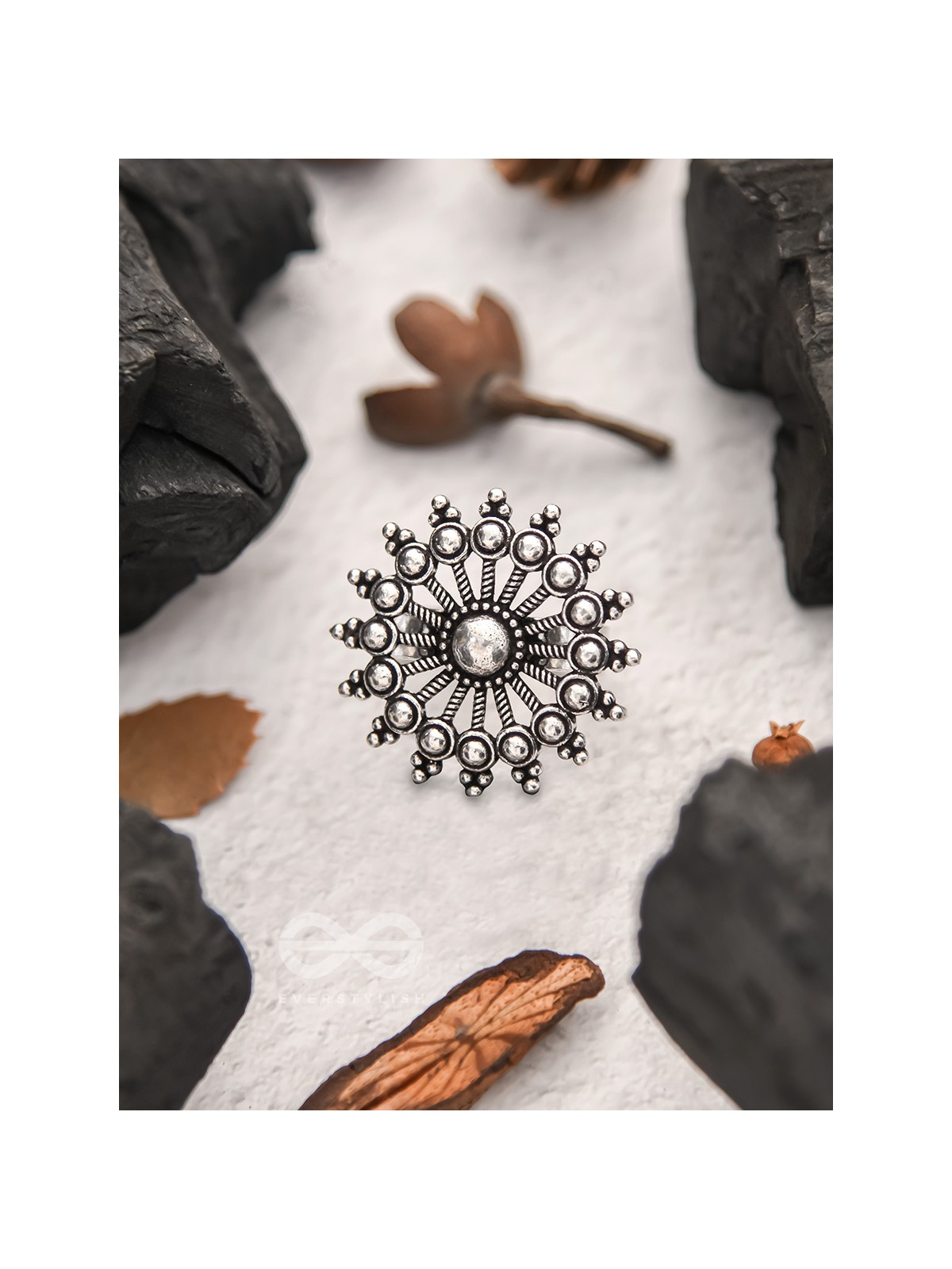The Moon Glare- Oxidised Statement Ring