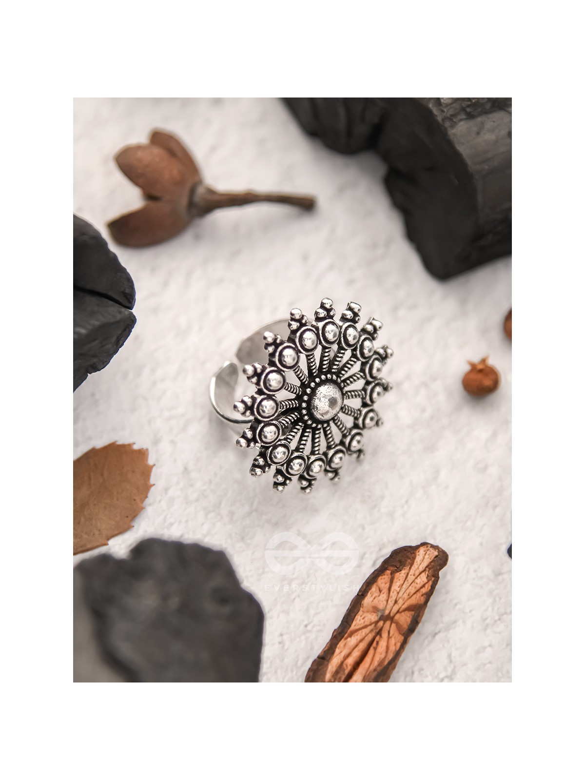 The Moon Glare- Oxidised Statement Ring