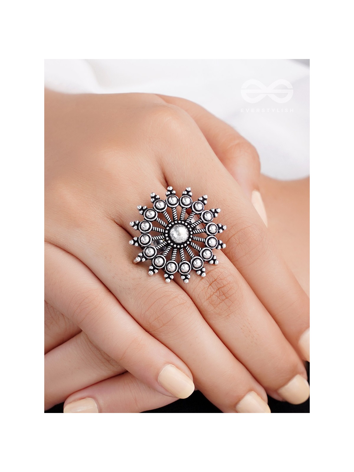 The Moon Glare- Oxidised Statement Ring