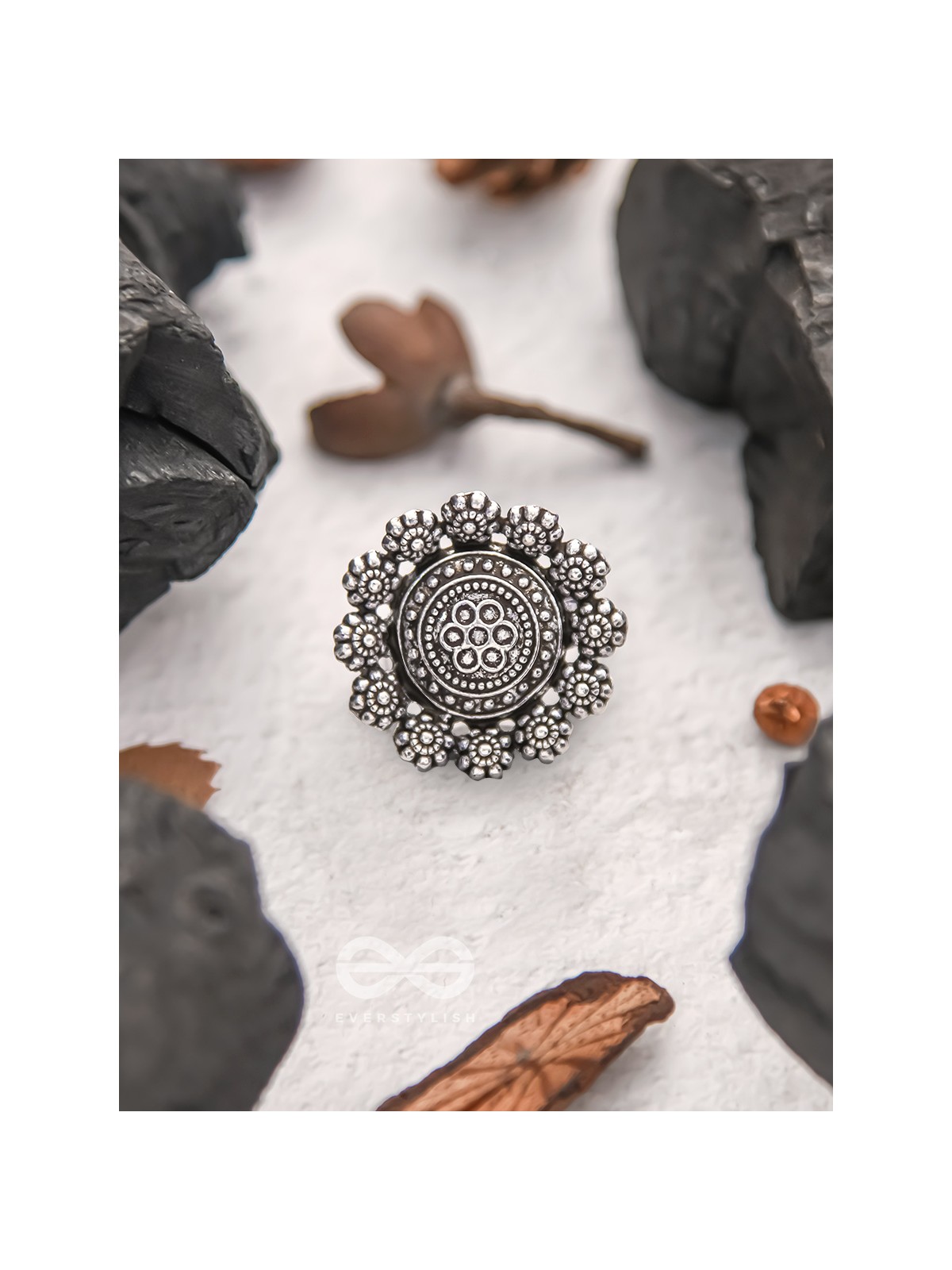 Bed of Roses- Oxidised Statement Ring