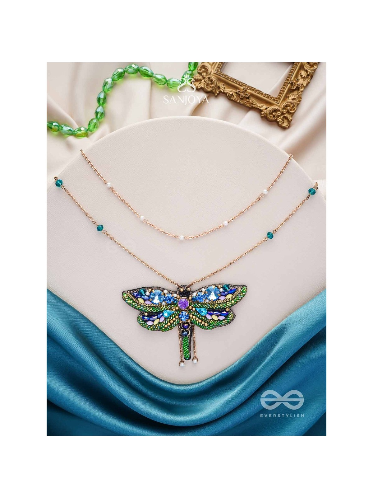 Chitrang- The Colorful Butterfly - Stones And Sequins Embroidered Necklace With Anti-Tarnish Coating 