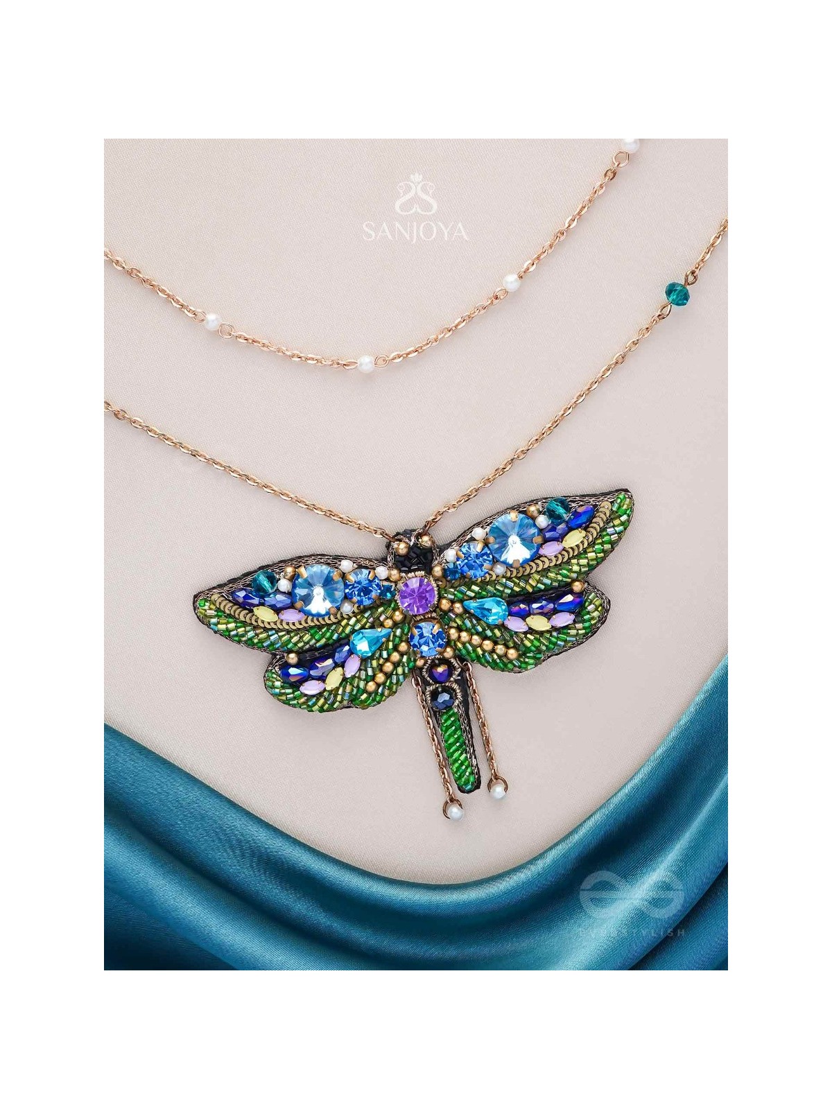 Chitrang- The Colorful Butterfly - Stones And Sequins Embroidered Necklace With Anti-Tarnish Coating 