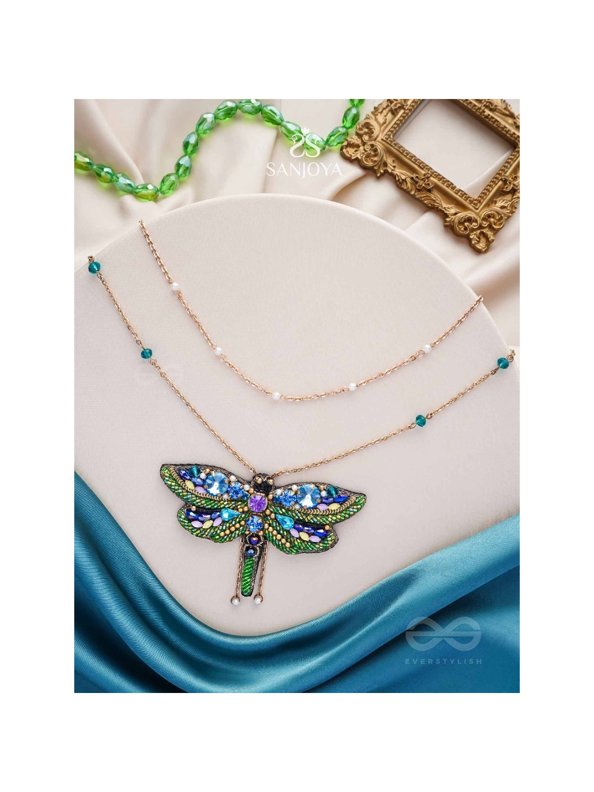 Chitrang- The Colorful Butterfly - Stones And Sequins Embroidered Necklace With Anti-Tarnish Coating 