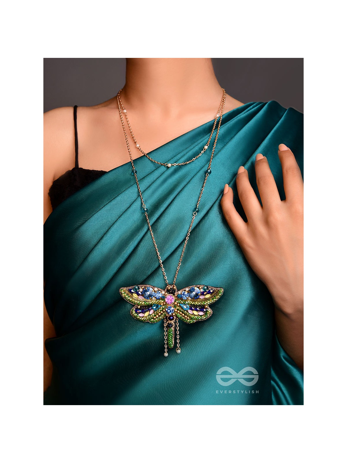 Chitrang- The Colorful Butterfly - Stones And Sequins Embroidered Necklace With Anti-Tarnish Coating 