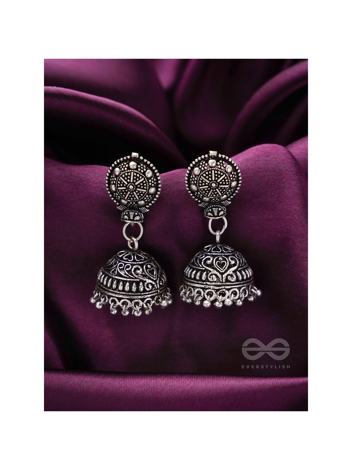 The Silver Sun- Oxidised Jhumka Earrings