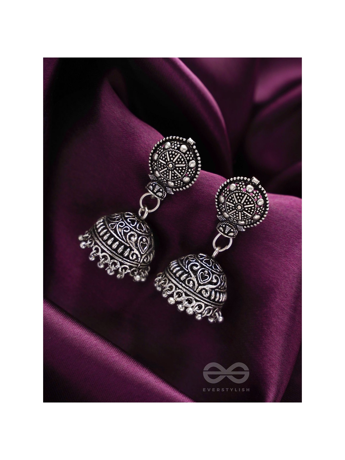 The Silver Sun- Oxidised Jhumka Earrings
