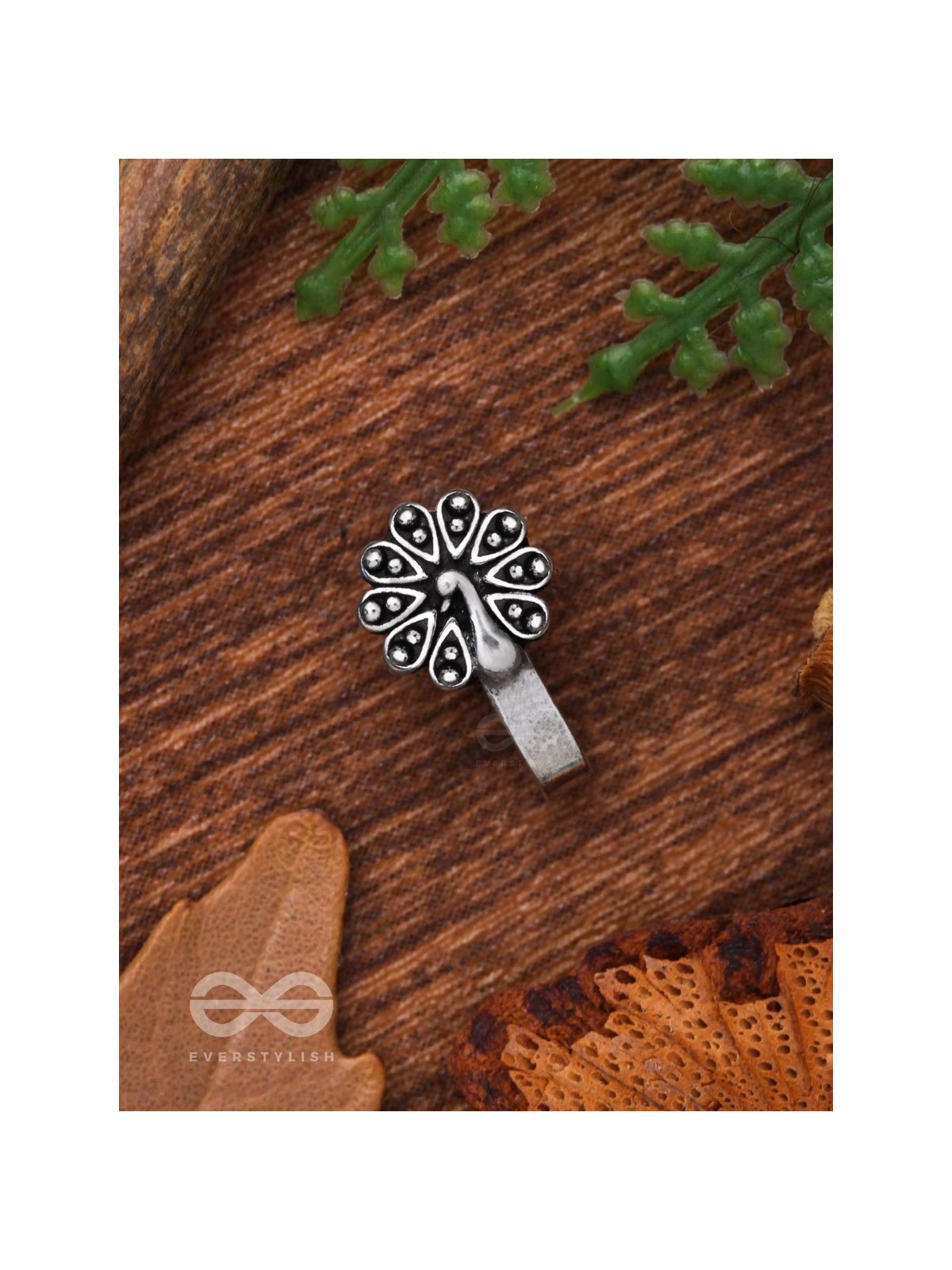 THE DANCING PEACOCK - OXIDISED PRESS-ON NOSEPIN