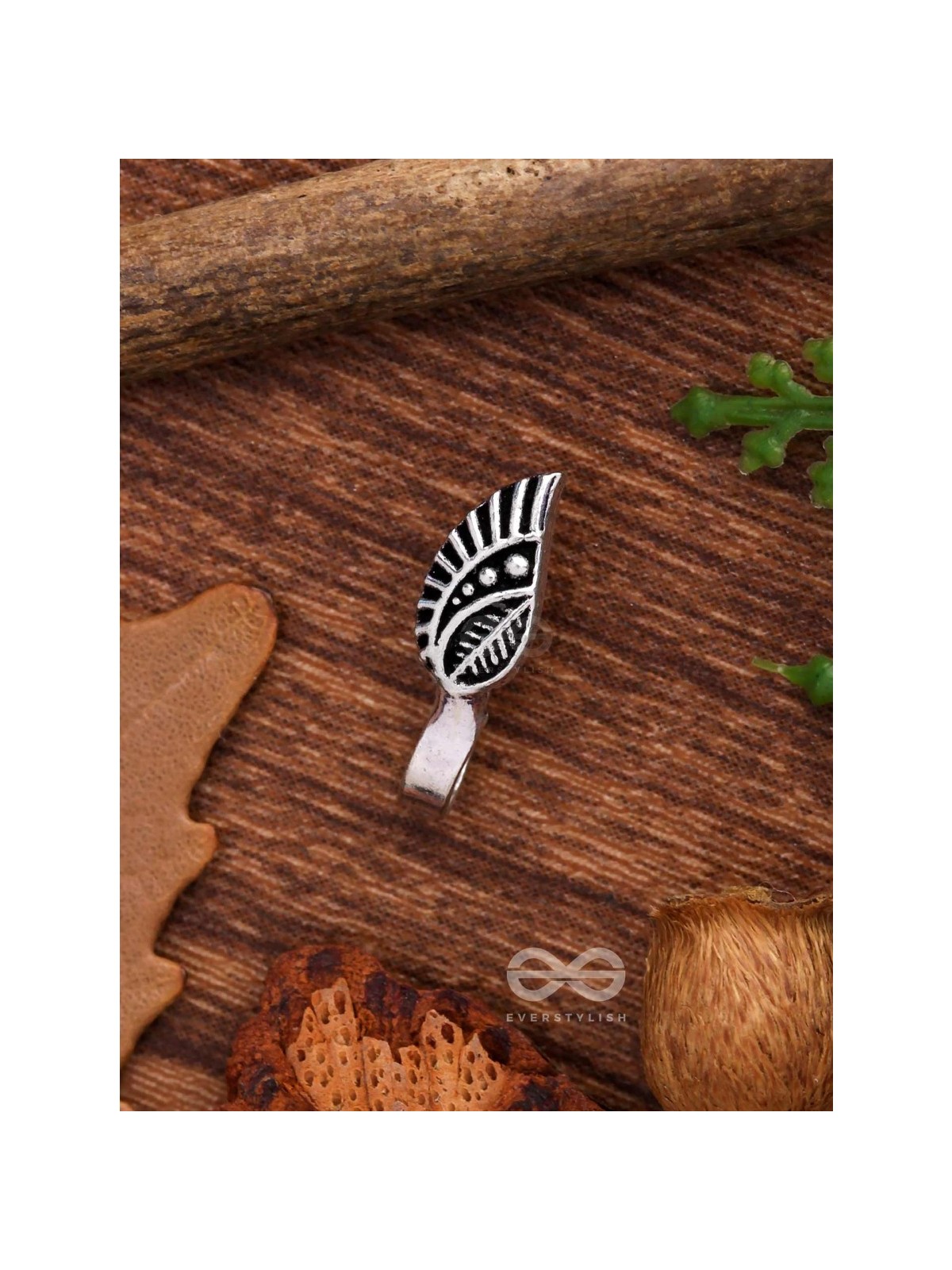 LEAFY WHISPERS - OXIDISED NON-PIERCED NOSERING