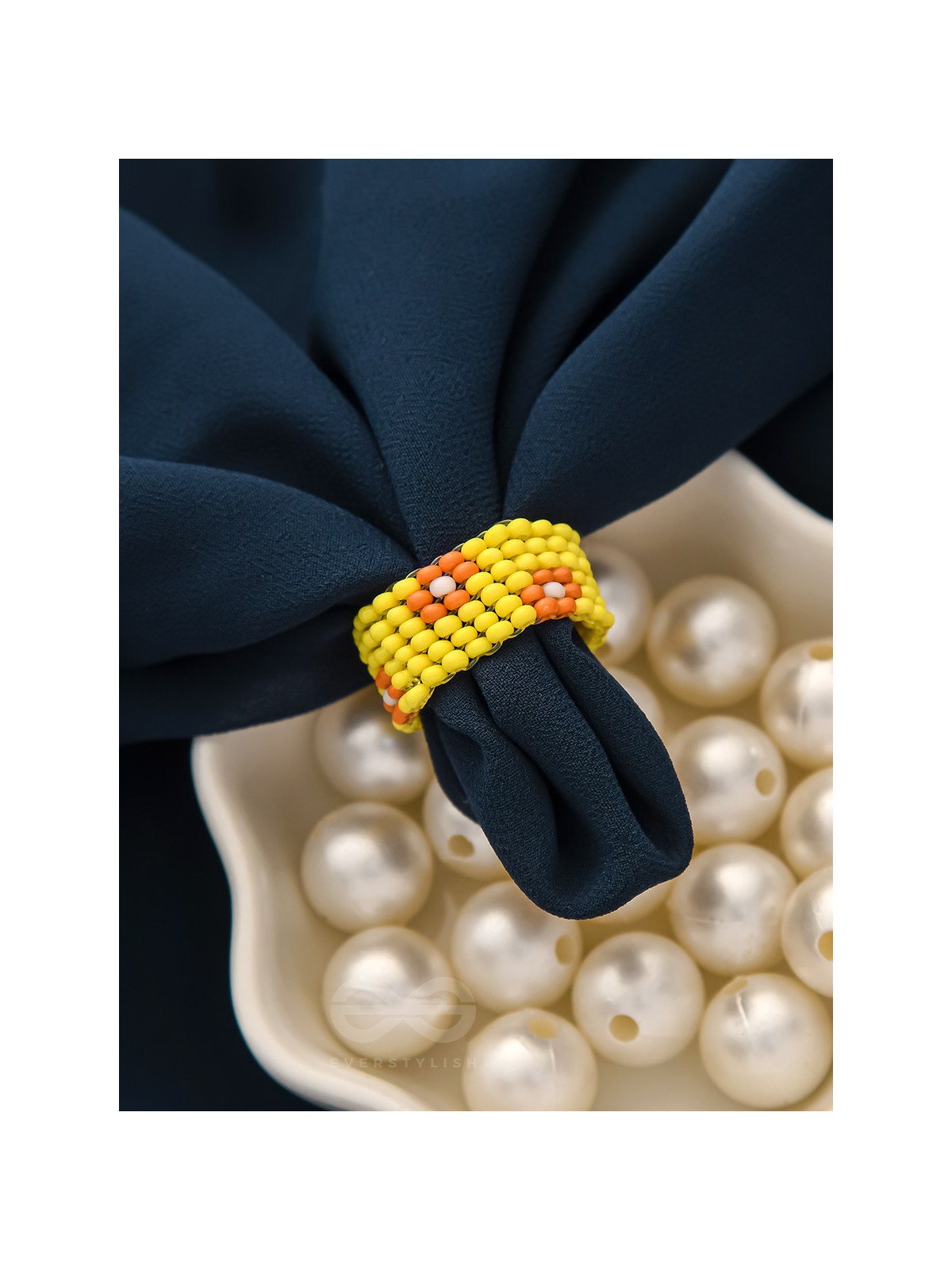 The Flower Meadow- Stretchable Yellow and Red Beaded Ring