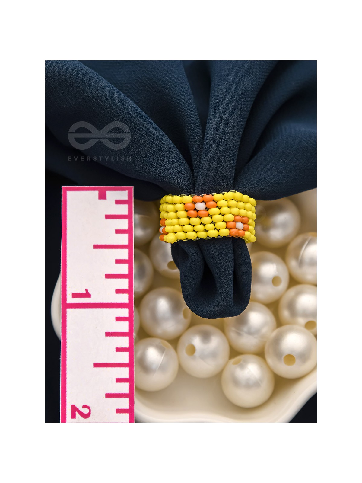 The Flower Meadow- Stretchable Yellow and Red Beaded Ring