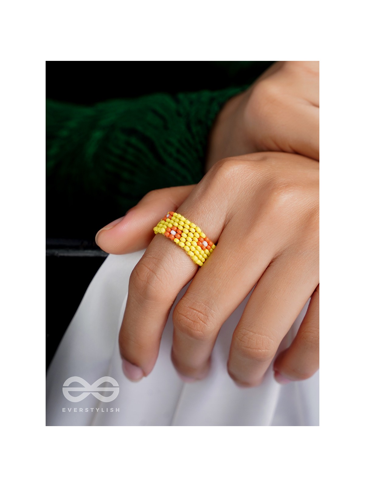 The Flower Meadow- Stretchable Yellow and Red Beaded Ring