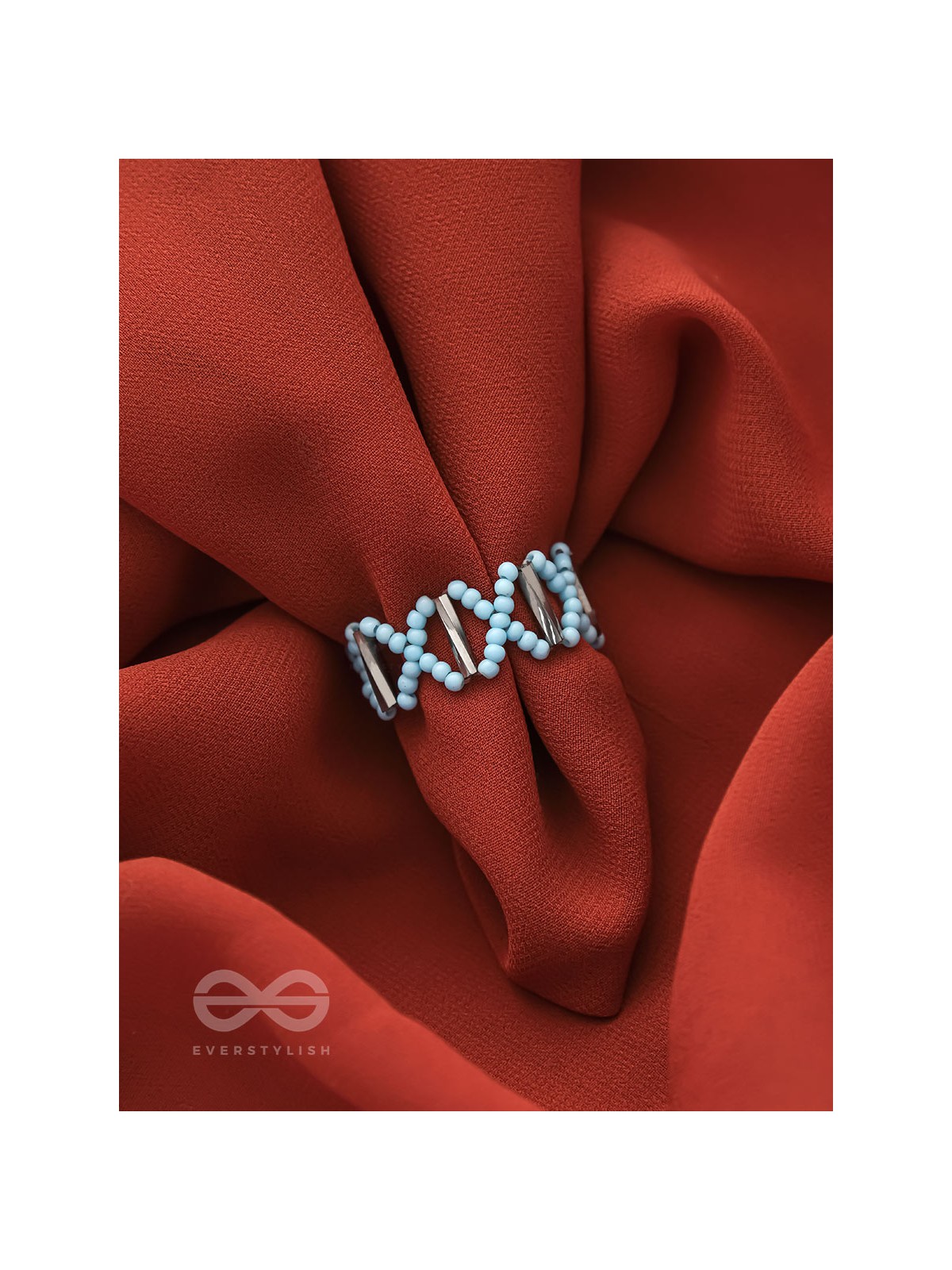 The Color Pop- Stretchable Arctic Blue Beaded Ring
