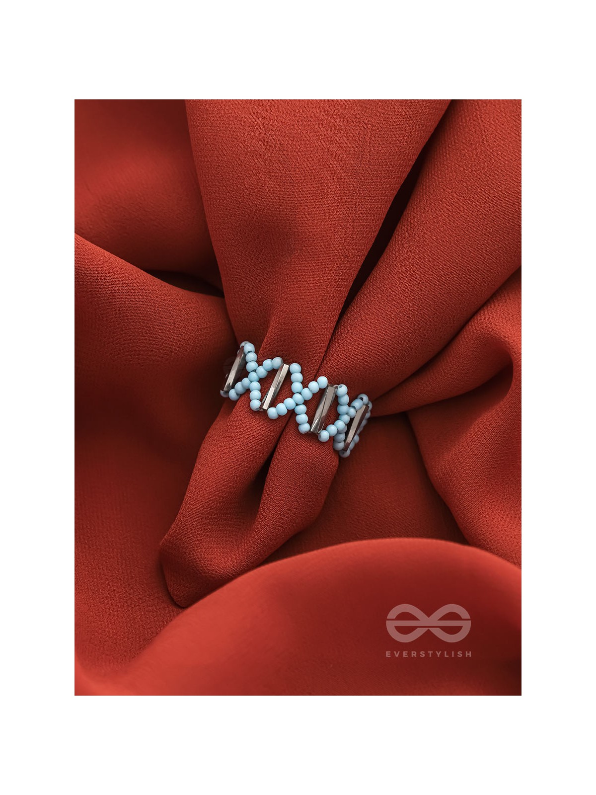 The Color Pop- Stretchable Arctic Blue Beaded Ring