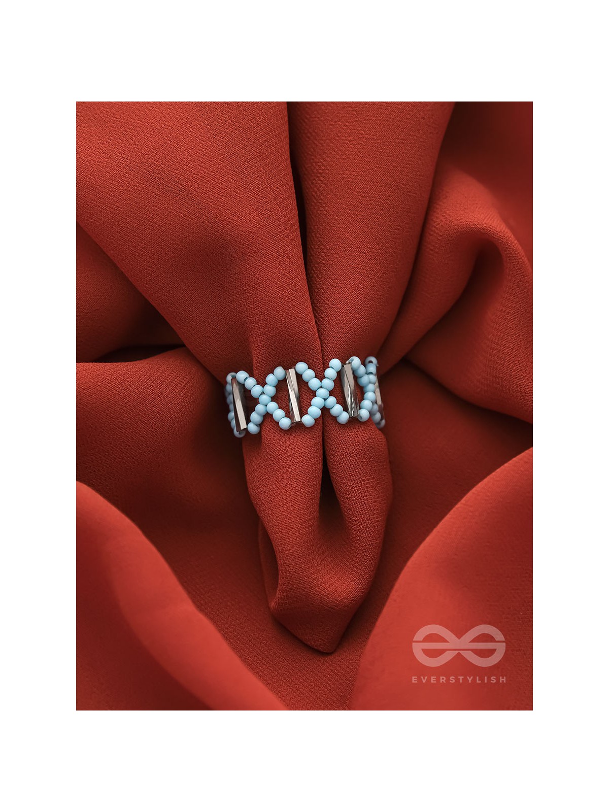 The Color Pop- Stretchable Arctic Blue Beaded Ring