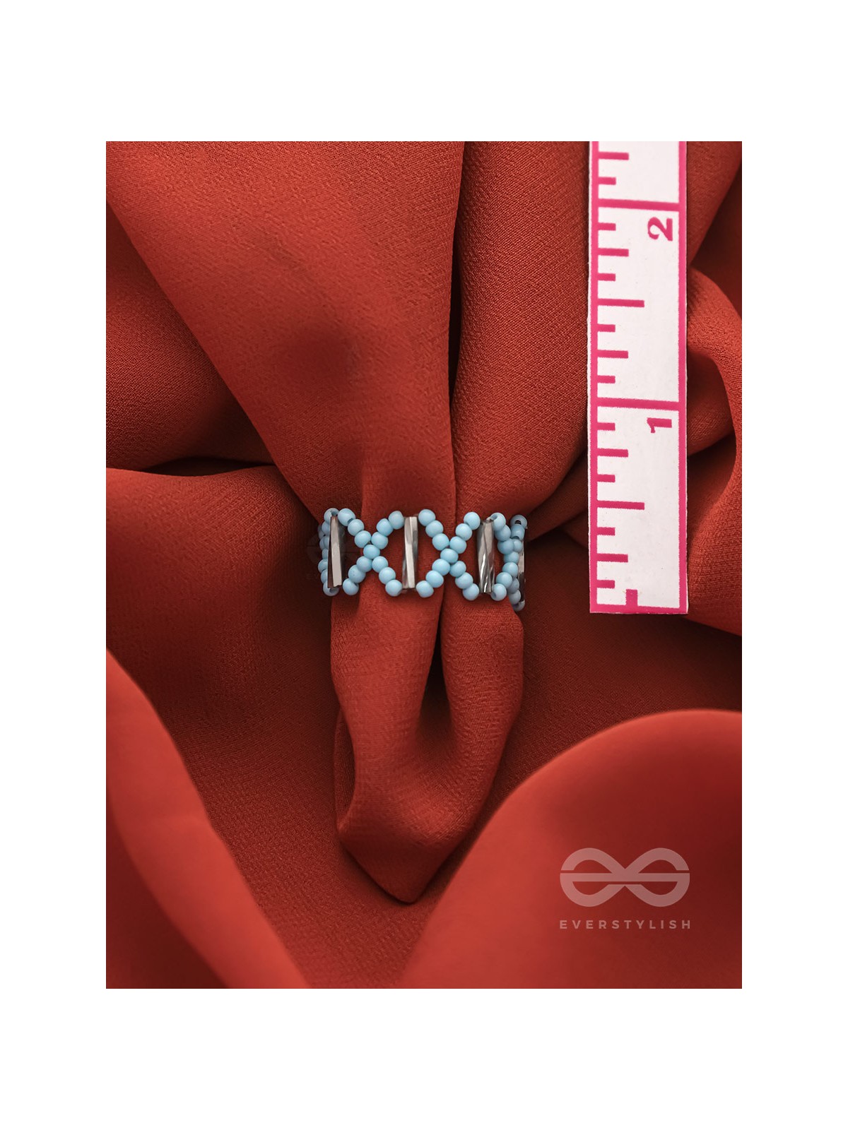 The Color Pop- Stretchable Arctic Blue Beaded Ring