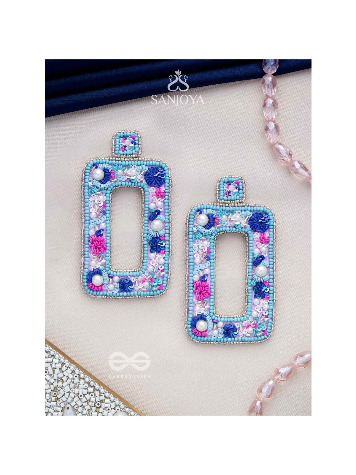 Hiranyada - The Ocean Treasure - Pearls, Beads And Sequins Hand Embroidered Earrings