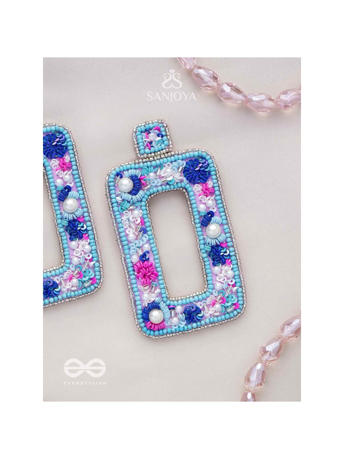 Hiranyada - The Ocean Treasure - Pearls, Beads And Sequins Hand Embroidered Earrings