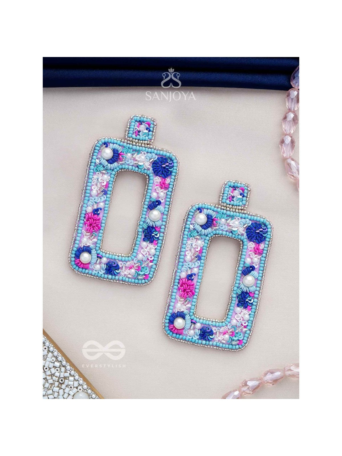 Hiranyada - The Ocean Treasure - Pearls, Beads And Sequins Hand Embroidered Earrings