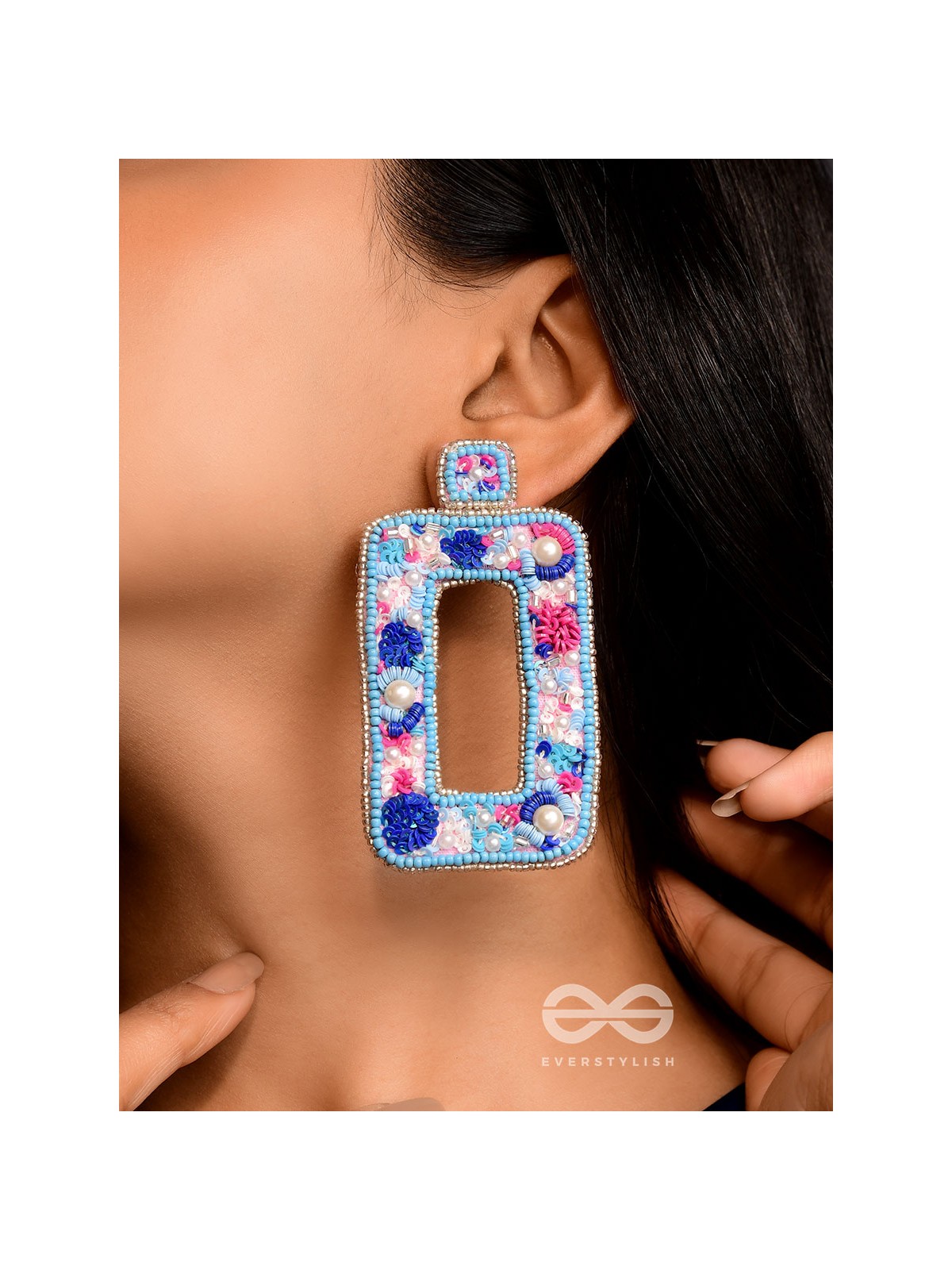 Hiranyada - The Ocean Treasure - Pearls, Beads And Sequins Hand Embroidered Earrings