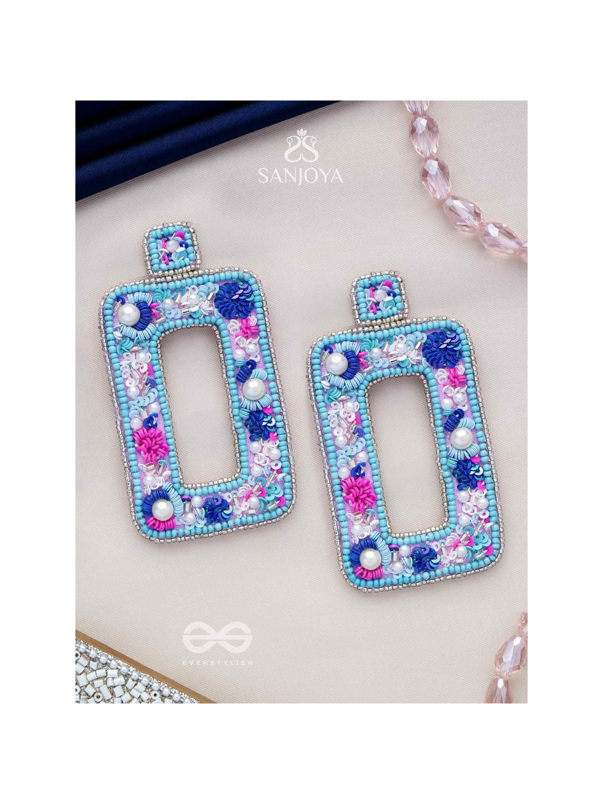 Hiranyada - The Ocean Treasure - Pearls, Beads And Sequins Hand Embroidered Earrings