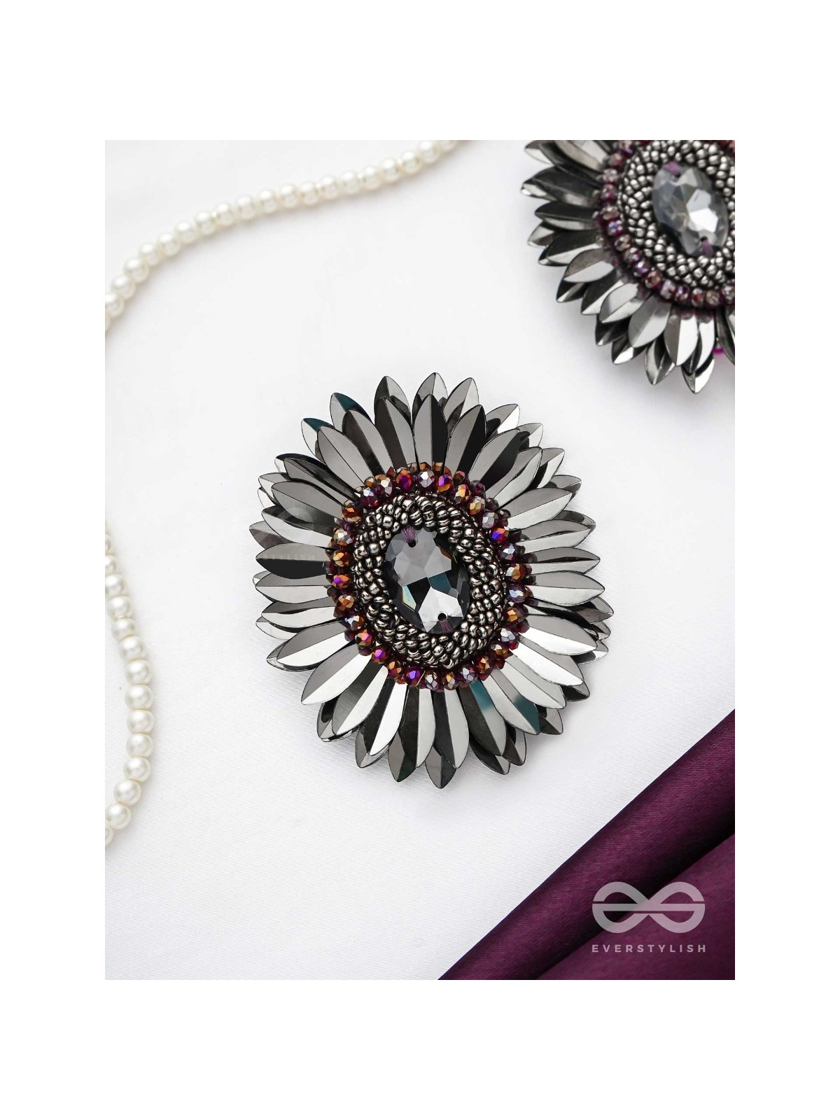 Aartava- the Black Flower- Glass Beads and Sequins Embroidered Earrings