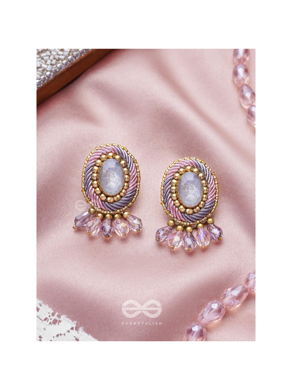 Arkasman- The Crystal Ball- Stones and Beads Embroidered Earrings 