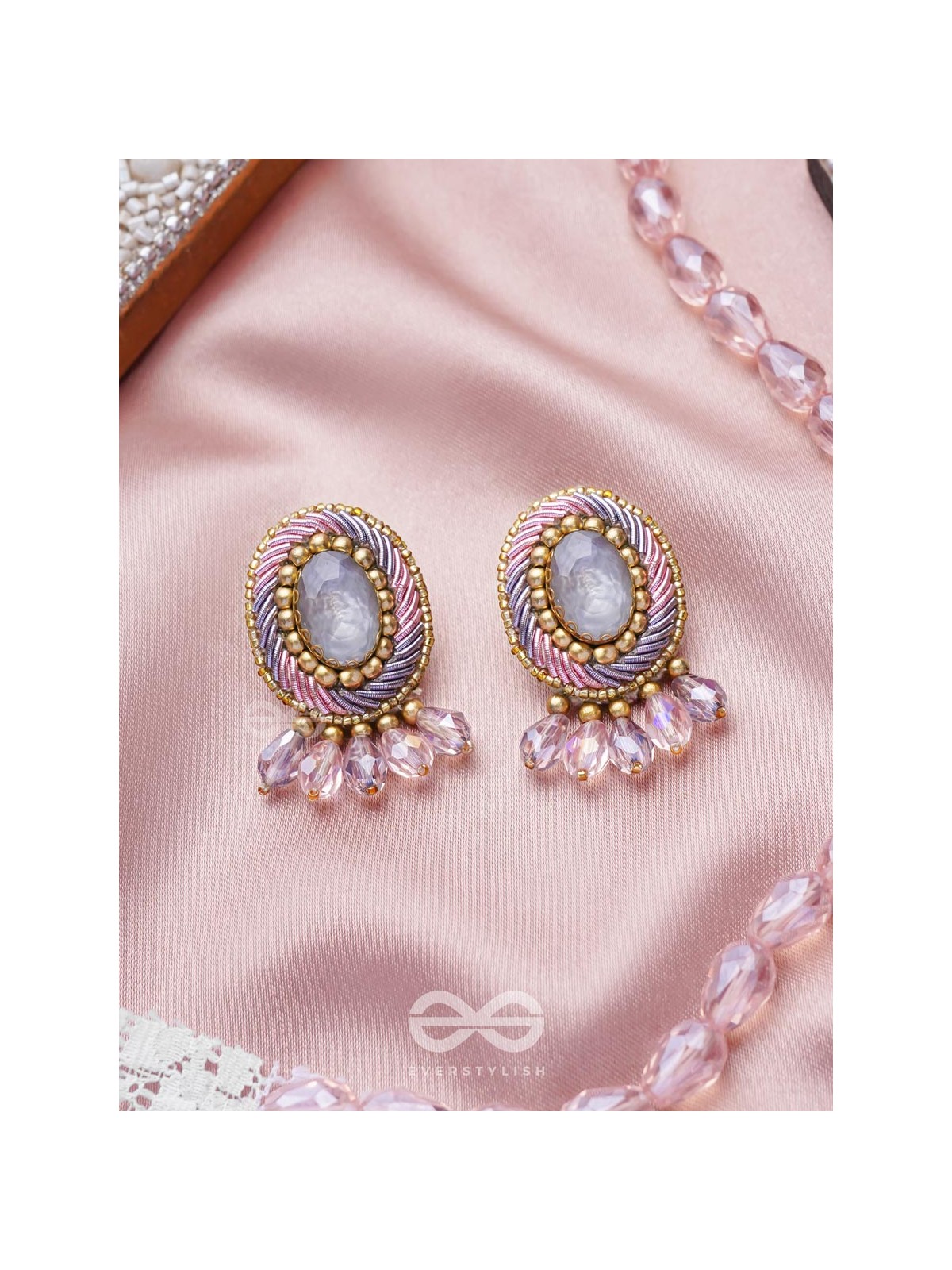 Arkasman- The Crystal Ball- Stones and Beads Embroidered Earrings 